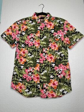 Disney Mickey Mouse Tropical Floral Button-Up Shirt | 100% Cotton | Small